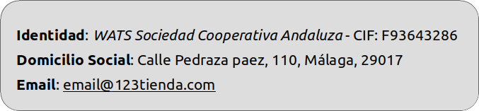 Datos legales de WATS Sociedad Cooperativa Andaluza - CIF: F93643286, Calle Pedraza paez, 110, Málaga, 29017
